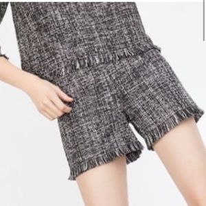 Zara Tweed Fringe Hem High Rise Shorts